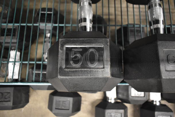 2 CFF Metal 50 Pound Rubber Hex Dumbbells. 2 Times Your Bid! - Image 5 of 6