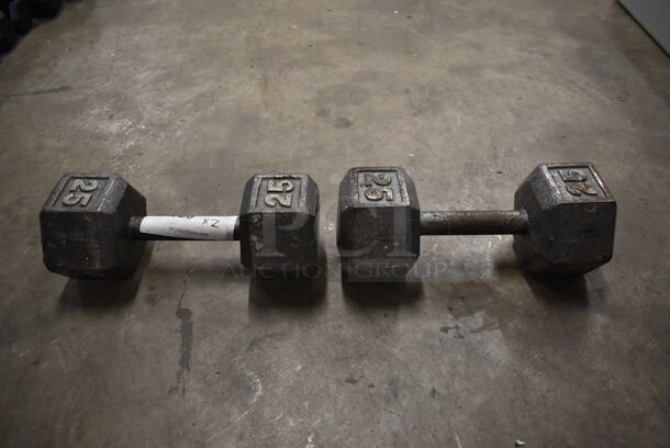 2 Metal 25 Pound Hex Dumbbells. 2 Times Your Bid! - Image 2 of 5