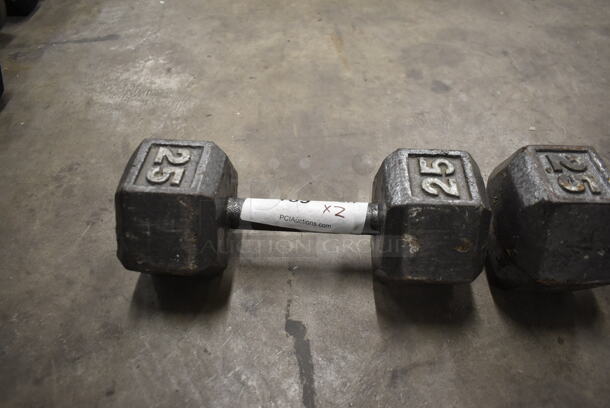 2 Metal 25 Pound Hex Dumbbells. 2 Times Your Bid! - Image 3 of 5