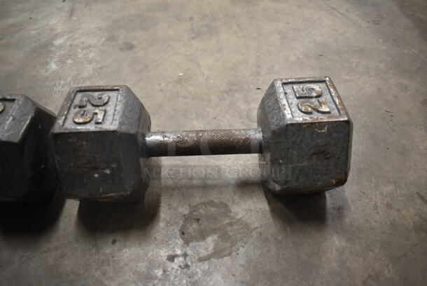 2 Metal 25 Pound Hex Dumbbells. 2 Times Your Bid! - Image 4 of 5