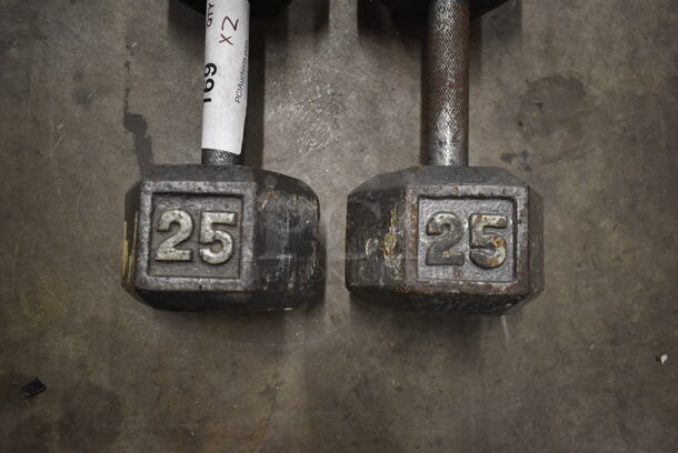 2 Metal 25 Pound Hex Dumbbells. 2 Times Your Bid! - Image 5 of 5