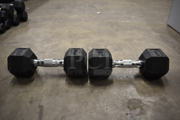 2 York Metal 20 Pound Rubber Hex Dumbbells. 2 Times Your Bid! - Image 2 of 6