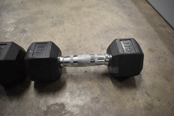 2 Metal 15 Pound Rubber Hex Dumbbells. Stock Picture - Cosmetic Condition May Vary. 2 Times Your Bid! - Image 4 of 6