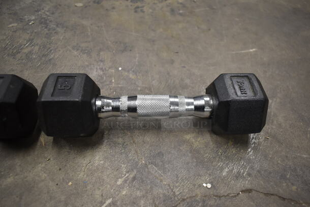 2 York Metal 5 Pound Rubber Hex Dumbbells. 2 Times Your Bid! - Image 4 of 6