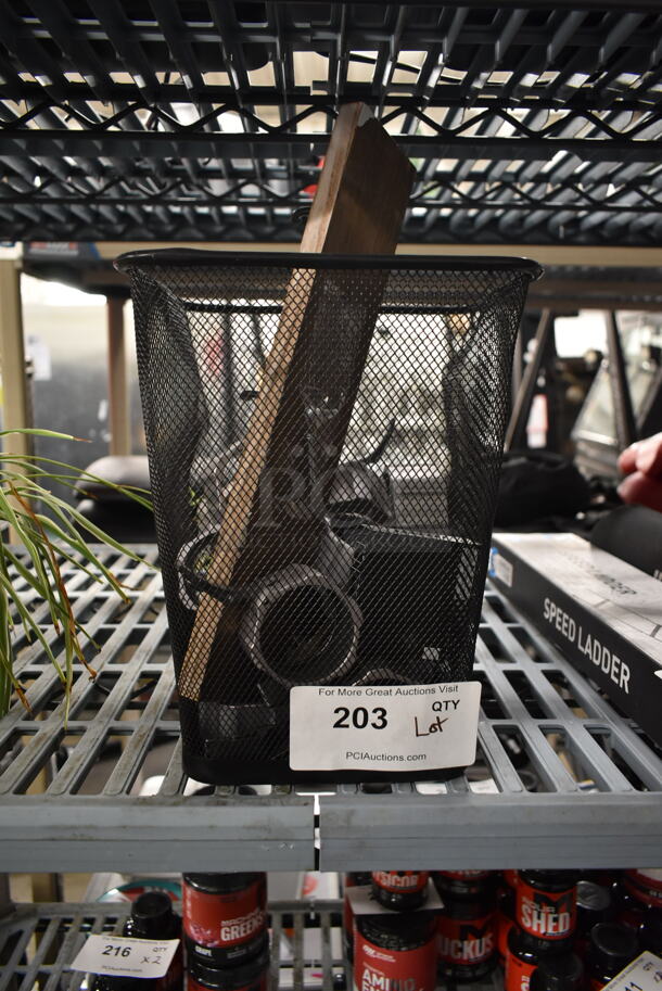 ALL ONE MONEY! Lot of Plant and Metal Mesh Trash Can w/ Contents. - Image 4 of 6