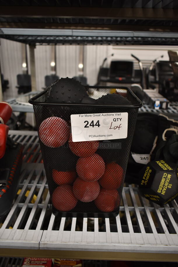 ALL ONE MONEY! Lot of Metal Wire Basket w/ Contents Including Various Myofascial Balls - Image 1 of 4
