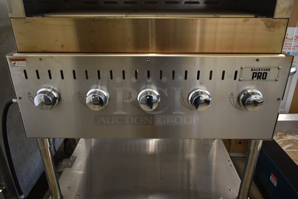 LIKE NEW! 2022 Backyard Pro 554LPG36 Stainless Steel Commercial Propane Gas Powered Outdoor Grill w/ Under Shelf on Commercial Casters. Tested and Working! - Image 4 of 7