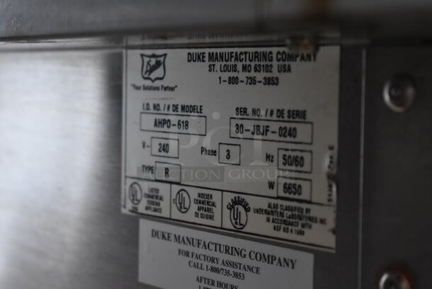 Duke AHPO-618 Stainless Steel Commercial Electric Powered Oven Proofer on Commercial Casters. 240 Volts, 3 Phase.  - Image 7 of 7