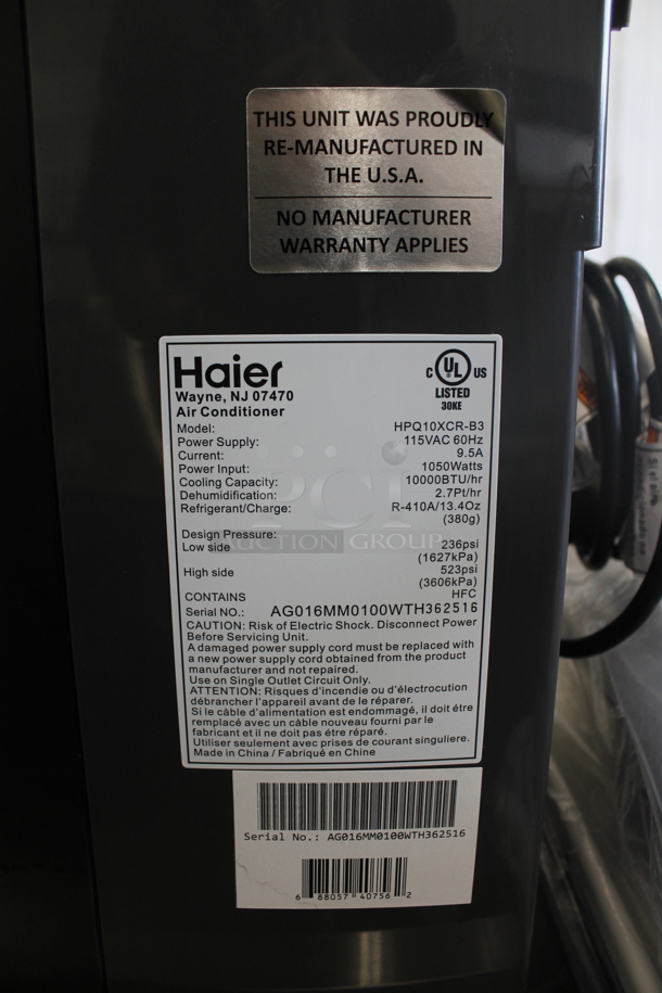 BRAND NEW SCRATCH AND DENT! Haier HPQ10XCR-B3 Metal Floor Style 10,000 BTU Portable Air Conditioner. 115 Volts, 1 Phase. Tested and Working! - Image 4 of 5