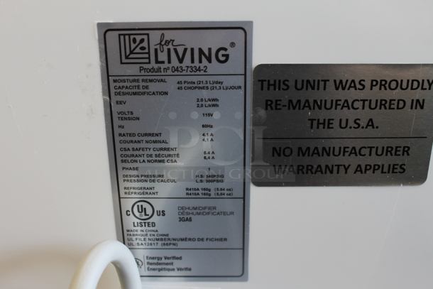 BRAND NEW SCRATCH AND DENT! For Living 043-7334-2 30 Pint Energy Star Direct Drain Dehumidifier. 115 Volts, 1 Phase. Tested and Working! - Image 5 of 6