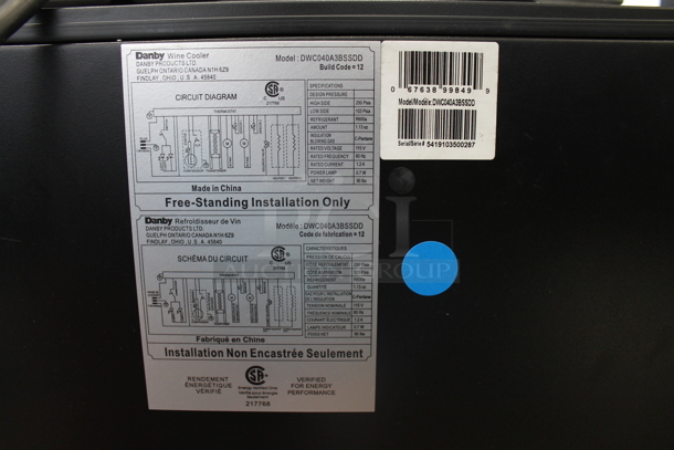 BRAND NEW SCRATCH AND DENT! Danby DWC040A3BSSDD 38 Bottle Free-Standing Stainless Steel Wine Cooler Merchandiser. 115 Volts, 1 Phase. Tested and Working! - Image 4 of 4