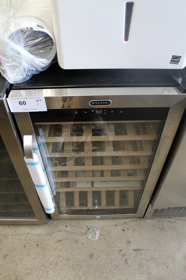 BRAND NEW SCRATCH AND DENT! Whynter FWC-341TS 34 Bottle Freestanding Stainless Steel Wine Refrigerator Merchandiser with Display Shelf and Digital Control. 115 Volts, 1 Phase. Tested and Working! - Image 1 of 4