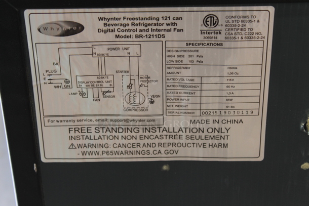 BRAND NEW SCRATCH AND DENT! Whynter BR-1211DS Stainless Steel 121 Can Digital Control Beverage Refrigerator Merchandiser. 115 Volts, 1 Phase. Tested and Working! - Image 5 of 5