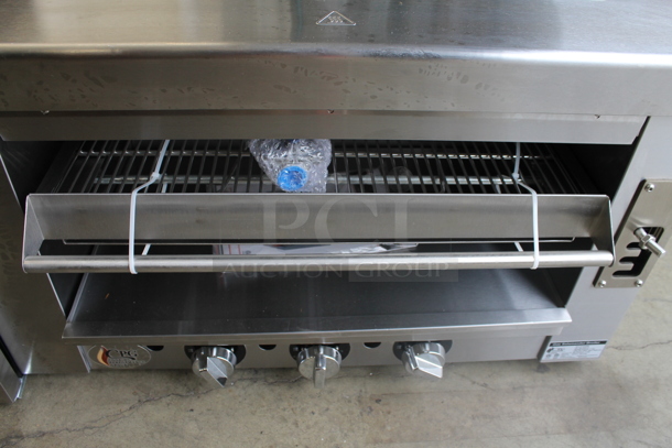 BRAND NEW SCRATCH AND DENT! 2022 Cooking Performance Group CPG 351S36SBN Stainless Steel Commercial Natural Gas Powered Salamander Broiler Cheese Melter. 36,000 BTU. - Image 2 of 5