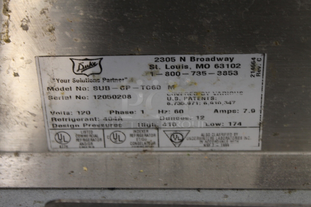 Duke SWD600-60FL M Stainless Steel Commercial Subway Sandwich Make Line Prep Table. 120 Volts, 1 Phase.  - Image 7 of 7