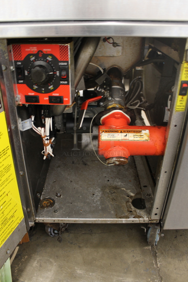 Vulcan 4TR45AF-2 Stainless Steel Commercial Propane Gas Powered 4 Bay Deep Fat Fryer w/ Filtration System on Commercial Casters. 280,000 BTU. - Image 6 of 12