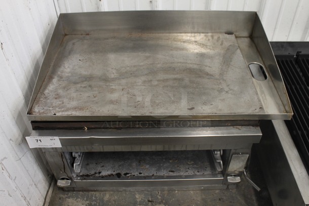 Stainless Steel Commercial Natural Gas Powered Flat Top Griddle on Cheese Melter. - Image 1 of 4