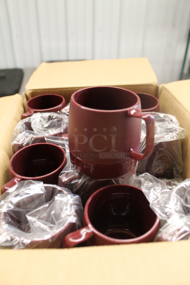 Box of 24 BRAND NEW! Poly Cranberry Stackable Mugs. - Image 1 of 4