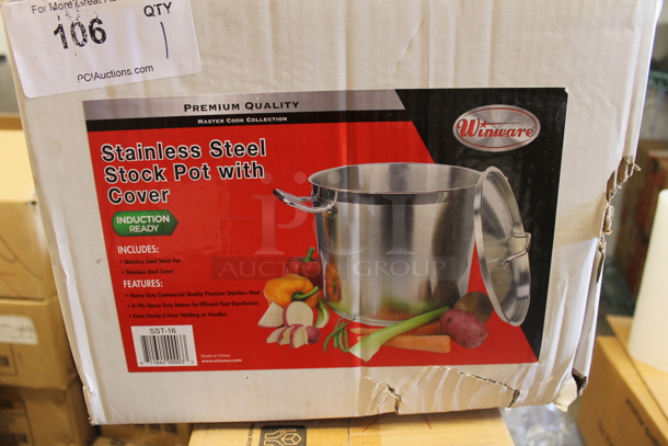 BRAND NEW IN BOX! Winware Stainless Steel Stock Pot w/ Lid. - Image 1 of 5