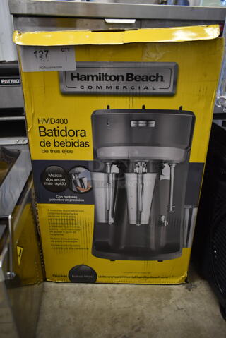BRAND NEW IN BOX! Hamilton Beach HMD400 Metal Commercial 3 Head Drink Mixer. 115 Volts, 1 Phase. Tested and Working!