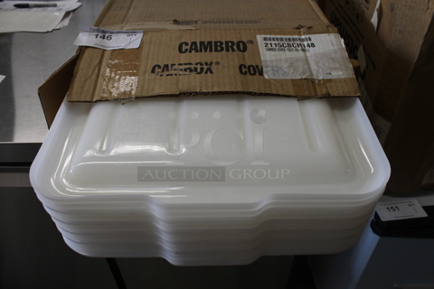 Box of 6 BRAND NEW! Cambro White Poly Bus Bin Lids.