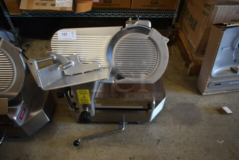 BRAND NEW SCRATCH AND DENT! Estella 348SLA13 Stainless Steel Commercial Countertop Automatic Meat Slicer w/ Blade Sharpener. 120 Volts, 1 Phase. Tested and Working!
