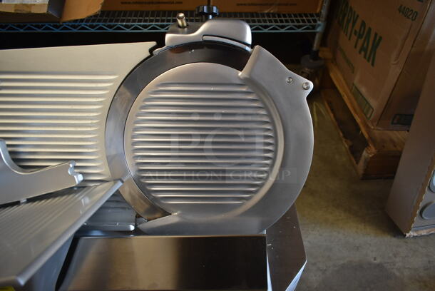 BRAND NEW SCRATCH AND DENT! Estella 348SLA13 Stainless Steel Commercial Countertop Automatic Meat Slicer w/ Blade Sharpener. 120 Volts, 1 Phase. Tested and Working! - Image 3 of 8