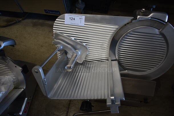 BRAND NEW SCRATCH AND DENT! Estella 348SLAS13 Stainless Steel Commercial Countertop Automatic Meat Slicer w/ Blade Sharpener. 120 Volts, 1 Phase. Tested and Powers On But Parts Do Not Move - Image 3 of 7