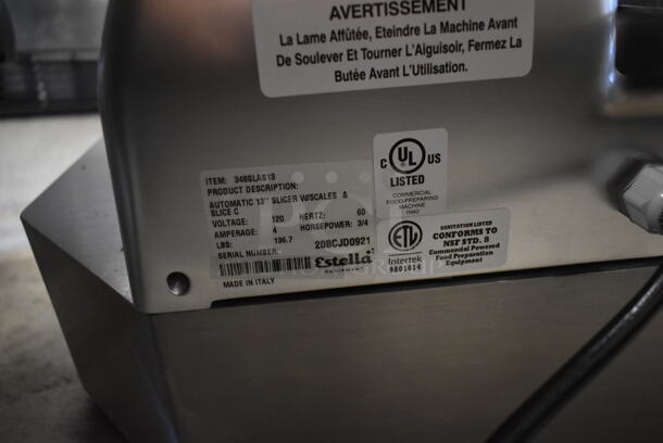 BRAND NEW SCRATCH AND DENT! Estella 348SLAS13 Stainless Steel Commercial Countertop Automatic Meat Slicer w/ Blade Sharpener. 120 Volts, 1 Phase. Tested and Powers On But Parts Do Not Move - Image 7 of 7