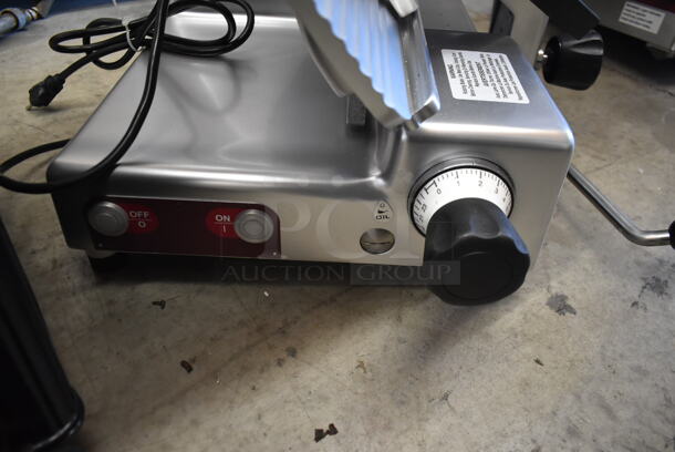 BRAND NEW SCRATCH AND DENT! Estella 348SLM12 Stainless Steel Commercial Countertop Automatic Meat Slicer w/ Blade Sharpener. 120 Volts, 1 Phase. Tested and Working! - Image 5 of 6