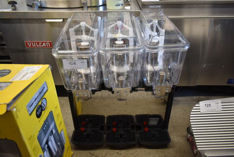 BRAND NEW SCRATCH AND DENT! 2023 Carnival King 382RBD3G3 Stainless Steel Commercial Countertop 3 Hopper Refrigerated Beverage Machine. 120 Volts, 1 Phase. Tested and Powers On But Does Not Get Cold