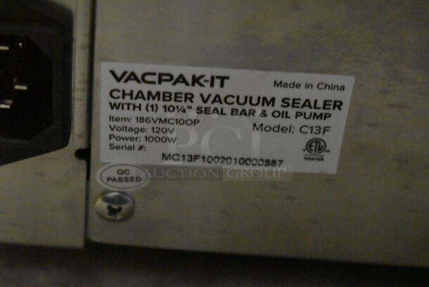 BRAND NEW IN BOX! VacPak-It C13F 186VMC100P Stainless Steel Commercial Countertop Vacuum Sealer. Does Not Come w/ Power Cord. 120 Volts, 1 Phase. Tested and Working! - Image 7 of 7