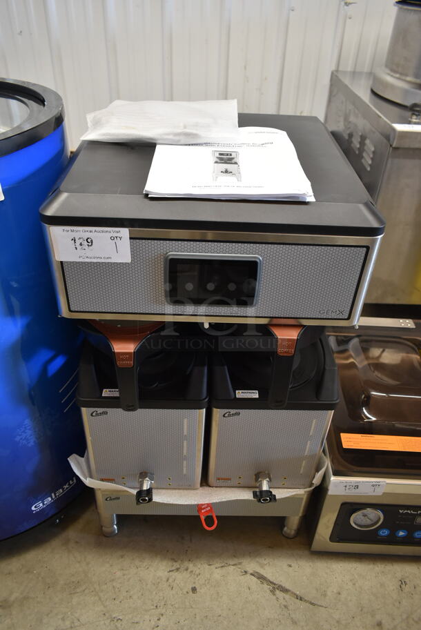 BRAND NEW SCRATCH AND DENT! Curtis G4GEMXTIFT10A1000 Stainless Steel Commercial Countertop Coffee Machine w/ Hot Water Dispenser, 2 Satellite Servers and 2 Poly Brew Baskets. 220 Volts, 1 Phase. - Image 1 of 7