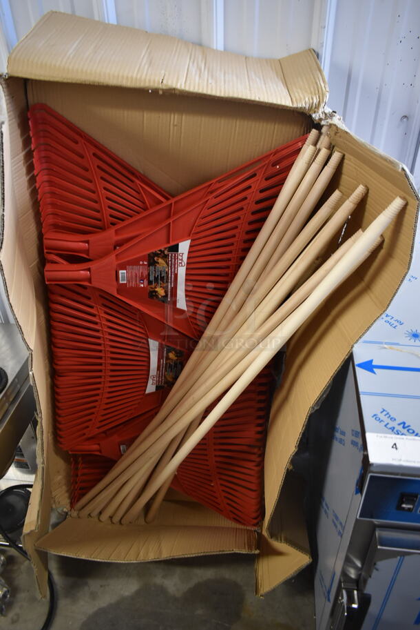 Box of 12 BRAND NEW! Bond 24" Red Poly Fan Rakes. - Image 1 of 5