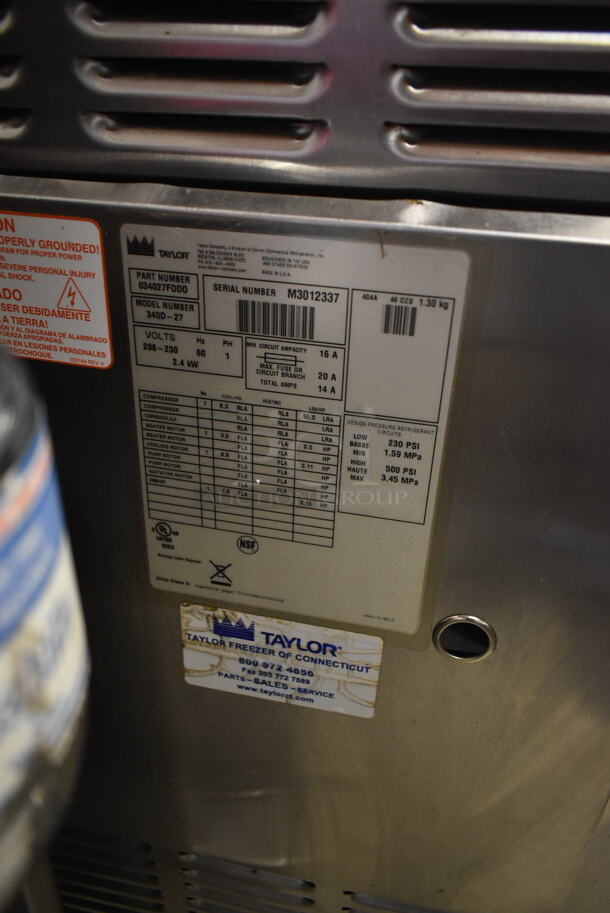 2013 Taylor 340D-27 Stainless Steel Commercial Countertop Air Cooled Single Flavor Frozen Beverage Machine w/ Drink Mixer Attachment. 208-230 Volts, 1 Phase. - Image 7 of 7
