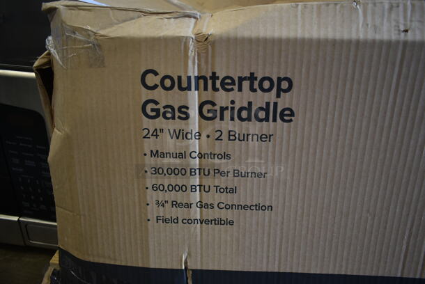 BRAND NEW IN BOX! Avantco 177CAG24MG Stainless Steel Commercial Countertop Gas Powered Flat Top Griddle. 60,000 BTU. Stock Picture Used as Gallery. Tested and Working! - Image 3 of 11