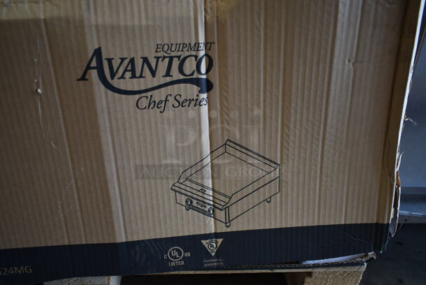 BRAND NEW IN BOX! Avantco 177CAG24MG Stainless Steel Commercial Countertop Gas Powered Flat Top Griddle. 60,000 BTU. Stock Picture Used as Gallery. Tested and Working! - Image 5 of 11