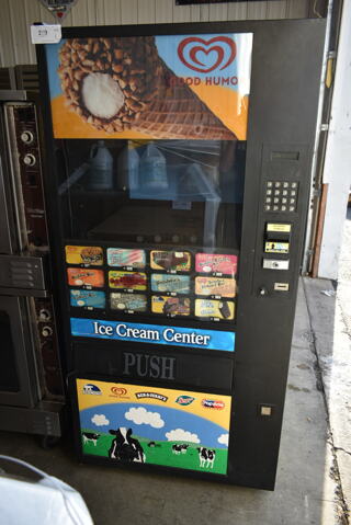 Metal Commercial Ice Cream Vending Machine w/ Cash Acceptor. Tested and Powers On But Does Not Get Cold