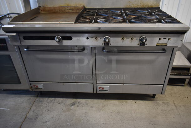 Southbend X460AA-2TL Stainless Steel Commercial Natural Gas Powered 6 Burner Range w/ Flat Top Griddle, 2 Convection Ovens, Over Shelf and Back Splash. - Image 6 of 12