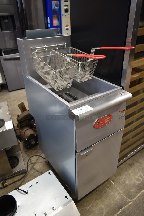 BRAND NEW SCRATCH AND DENT! 2022 Avantco FF300-N Stainless Steel Commercial Floor Style Natural Gas Powered Deep Fat Fryer w/ 2 Metal Fry Baskets. 90,000 BTU. - Image 2 of 7
