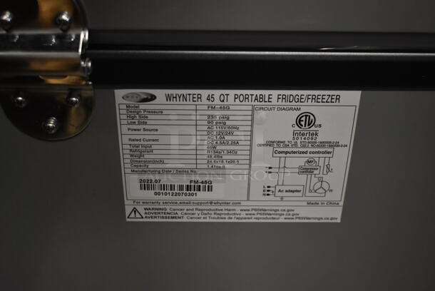 BRAND NEW SCRATCH AND DENT! Whynter FM-45G Metal Commercial 45 Quart Portable Fridge/Freezer Chest. 115 Volts, 1 Phase. Tested and Working! - Image 7 of 7
