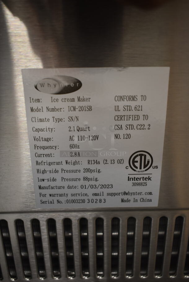 BRAND NEW SCRATCH AND DENT! Whynter ICM-201SB 2.1 Quart Countertop Automatic Ice Cream Maker. 115 Volts, 1 Phase. Tested and Working! - Image 5 of 5