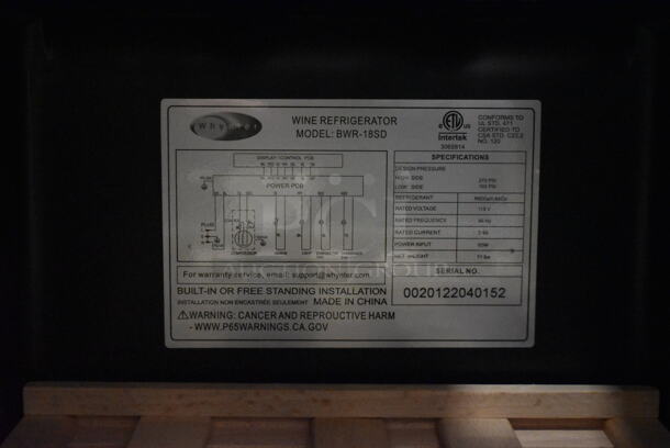 BRAND NEW SCRATCH AND DENT! Whynter BWR-18SD Metal Commercial 18 Bottle Single Door Wine Cooler Merchandiser. 115 Volts, 1 Phase. Tested and Working! - Image 5 of 6