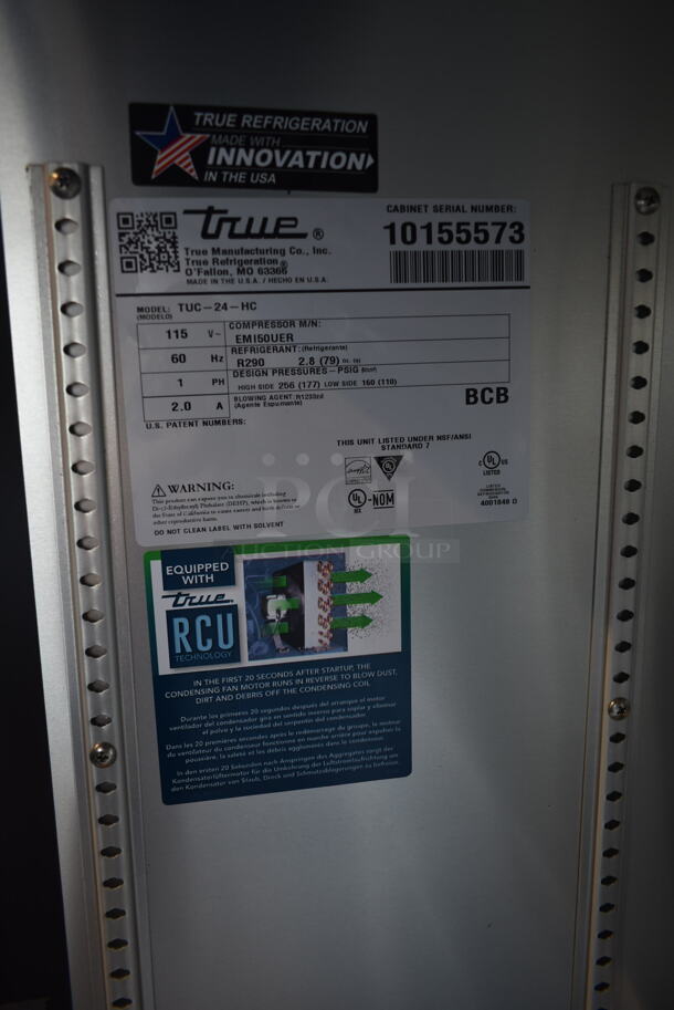 BRAND NEW! 2021 True TUC-24-HC Stainless Steel Commercial Single Door Undercounter Cooler. 115 Volts, 1 Phase. Tested and Working! - Image 9 of 10
