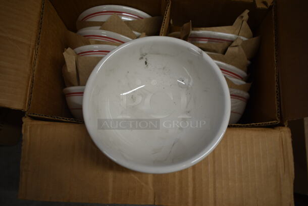 12 BRAND NEW IN BOX! White Ceramic Bowls w/ Red Lines. 12 Times Your Bid! - Image 3 of 3