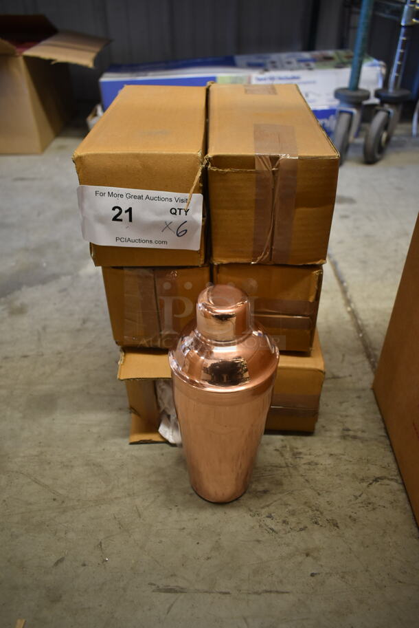 6 BRAND NEW IN BOX! Metal Copper Colored Mixing Cups w/ Lid. 6 Times Your Bid! - Image 1 of 3