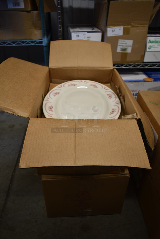 2 Boxes of 12 BRAND NEW! White Ceramic Oval Plates w/ Red Pattern on Rim. 2 Times Your Bid! - Image 2 of 5