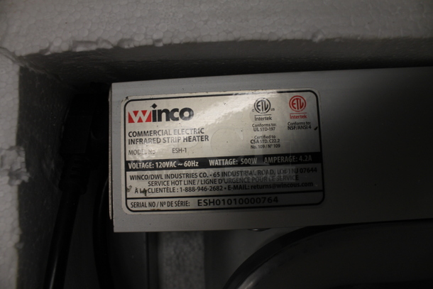 BRAND NEW! Winco ESH-1 Electric Infrared Strip Heater. 120 Volts, 1 Phase. - Image 4 of 4