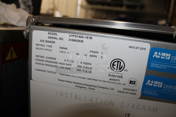 BRAND NEW SCRATCH AND DENT! 2022 Manitowoc UYF0140A-161B Stainless Steel Commercial Self Contained Ice Machine. 115 Volts, 1 Phase.  - Image 4 of 5