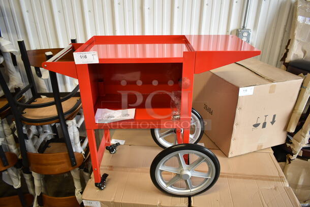 PALLET LOT of 12 BRAND NEW SCRATCH AND DENT! Red Metal Popcorn Machine Stand on Casters. Stock Picture - Cosmetic Condition May Vary.  12 Times Your Bid! - Image 1 of 9
